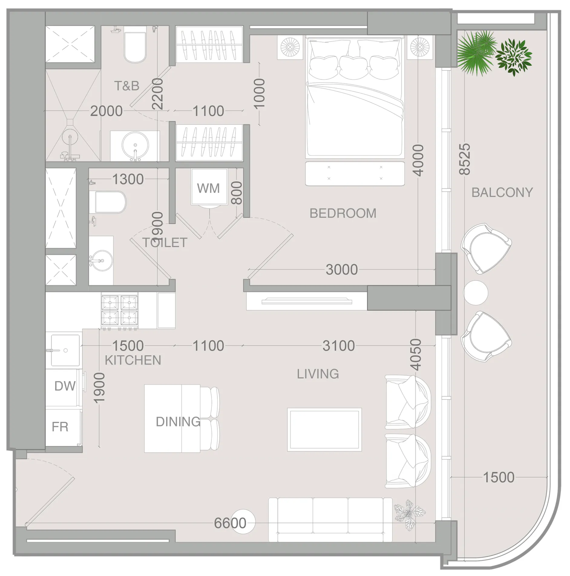 1 BR layout at ALTA V1EW