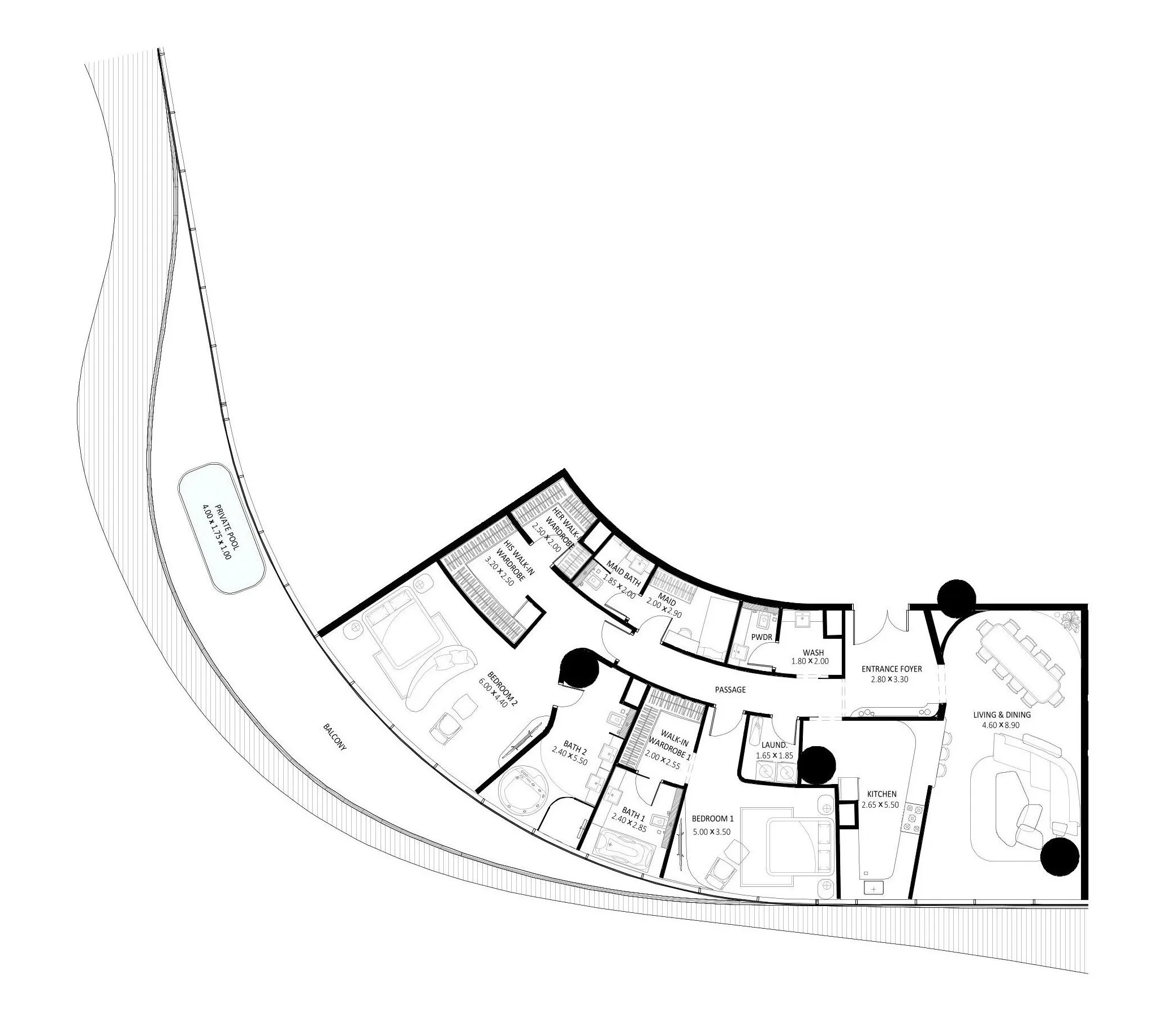 2 BR layout at Bugatti Residences by Binghatti