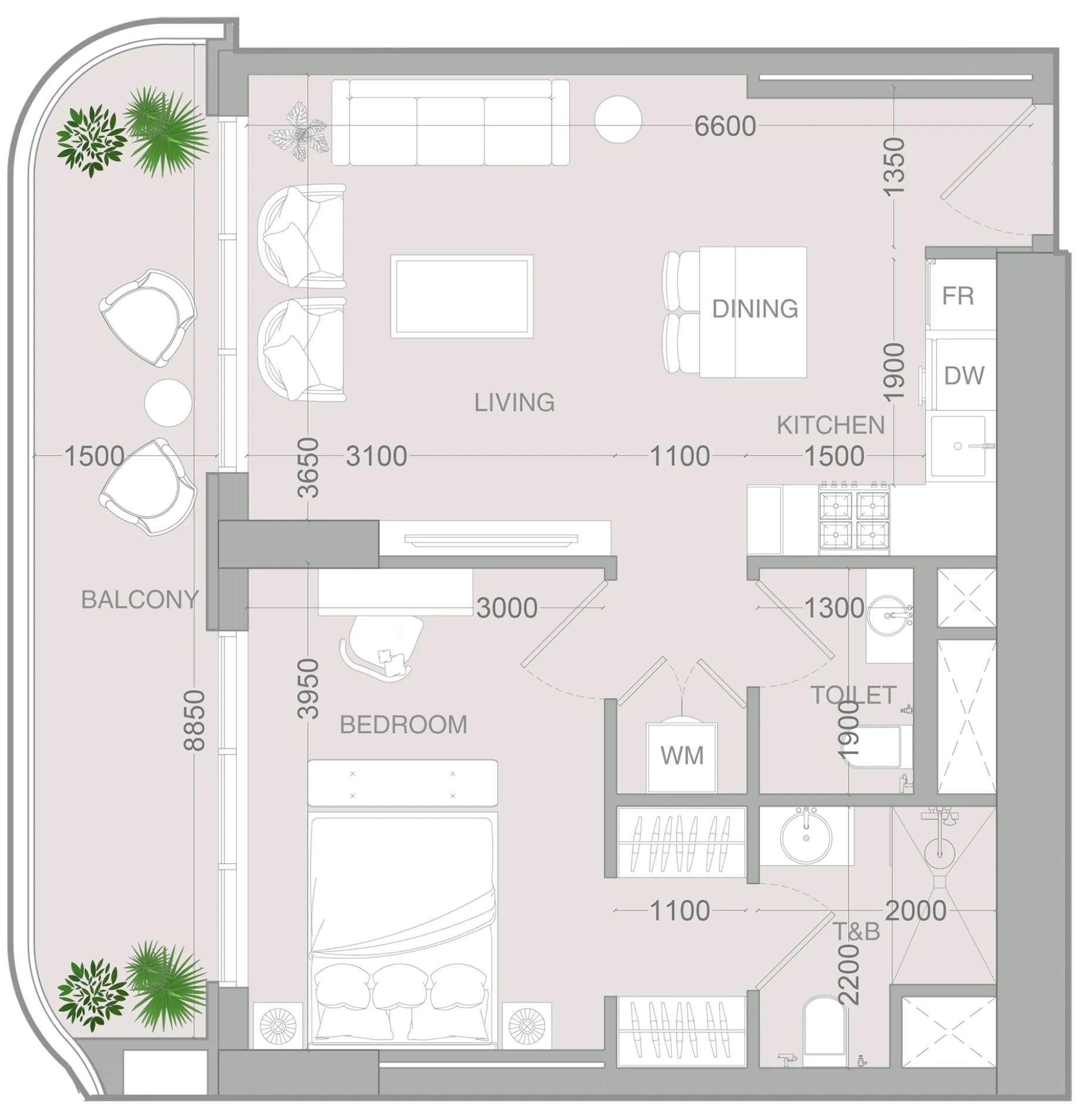 1 BR layout at ALTA V1EW