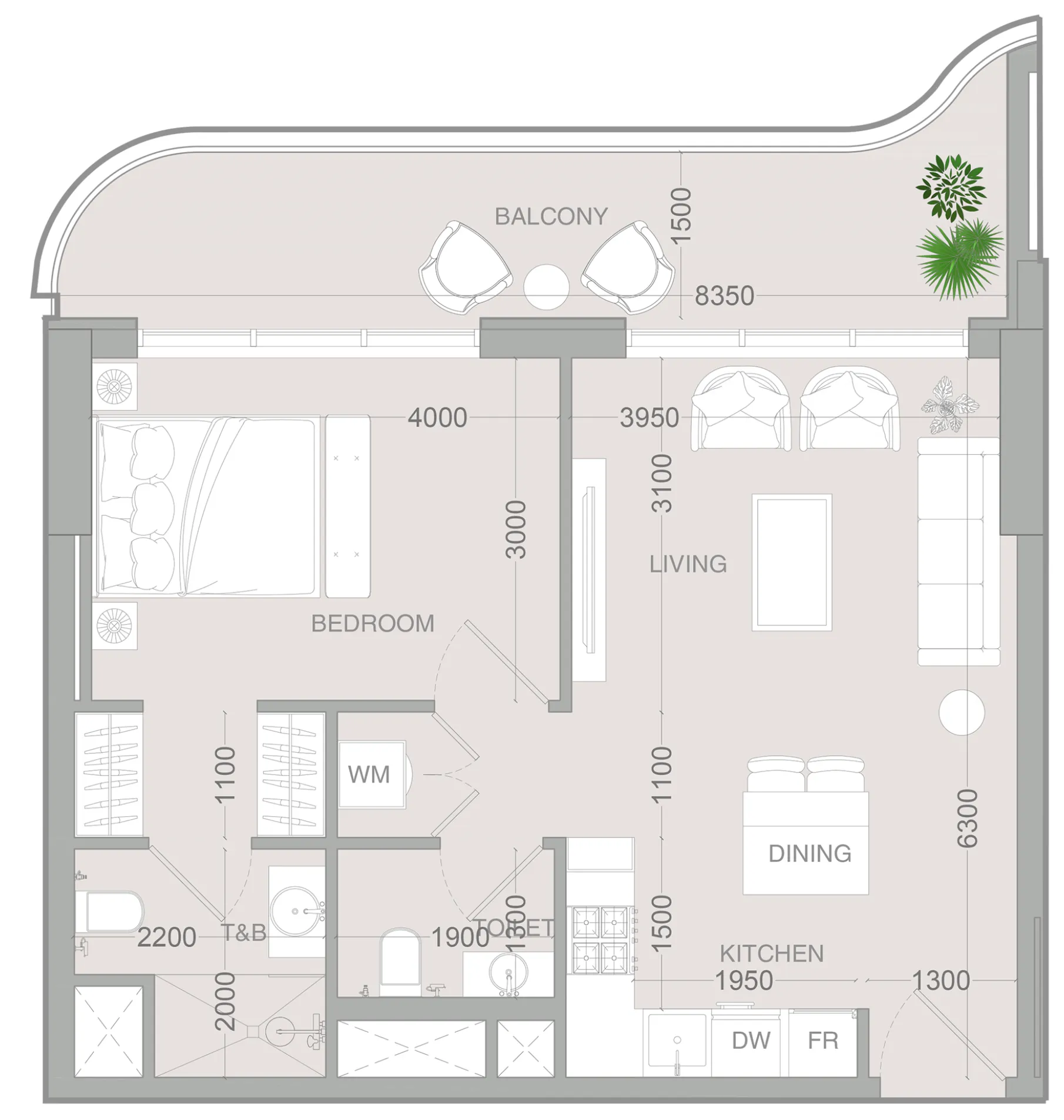 1 BR layout at ALTA V1EW