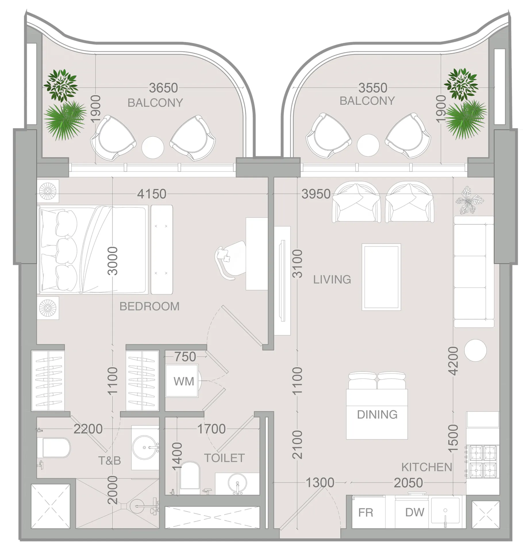 1 BR layout at ALTA V1EW