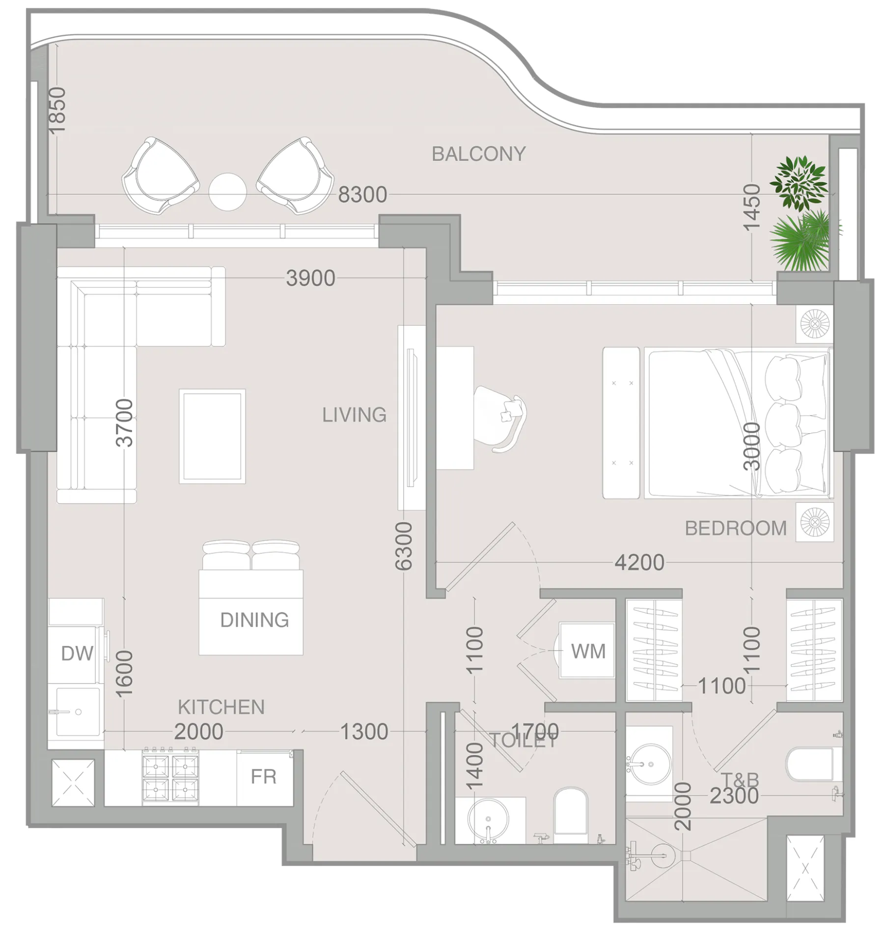 1 BR layout at ALTA V1EW