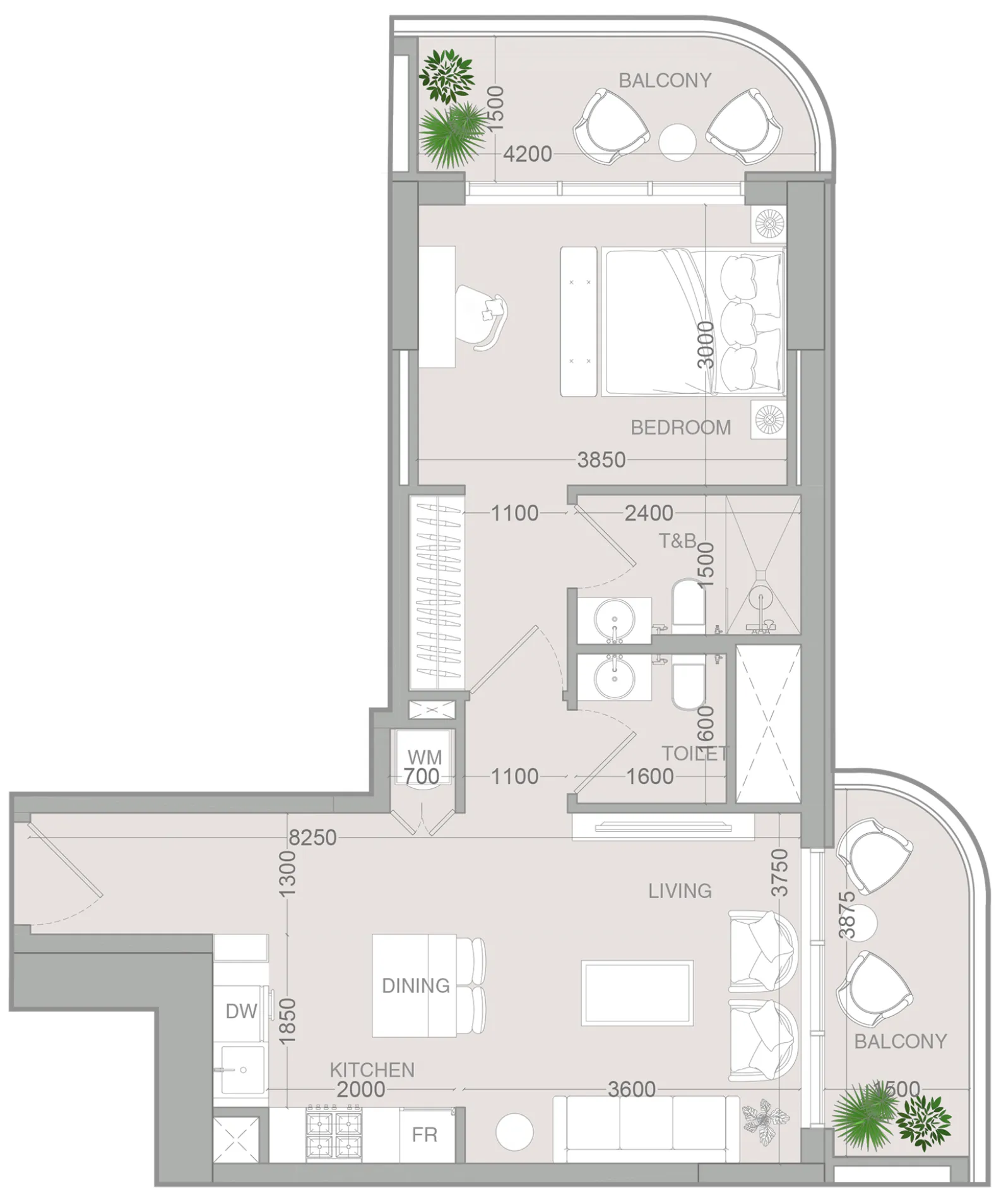 1 BR layout at ALTA V1EW