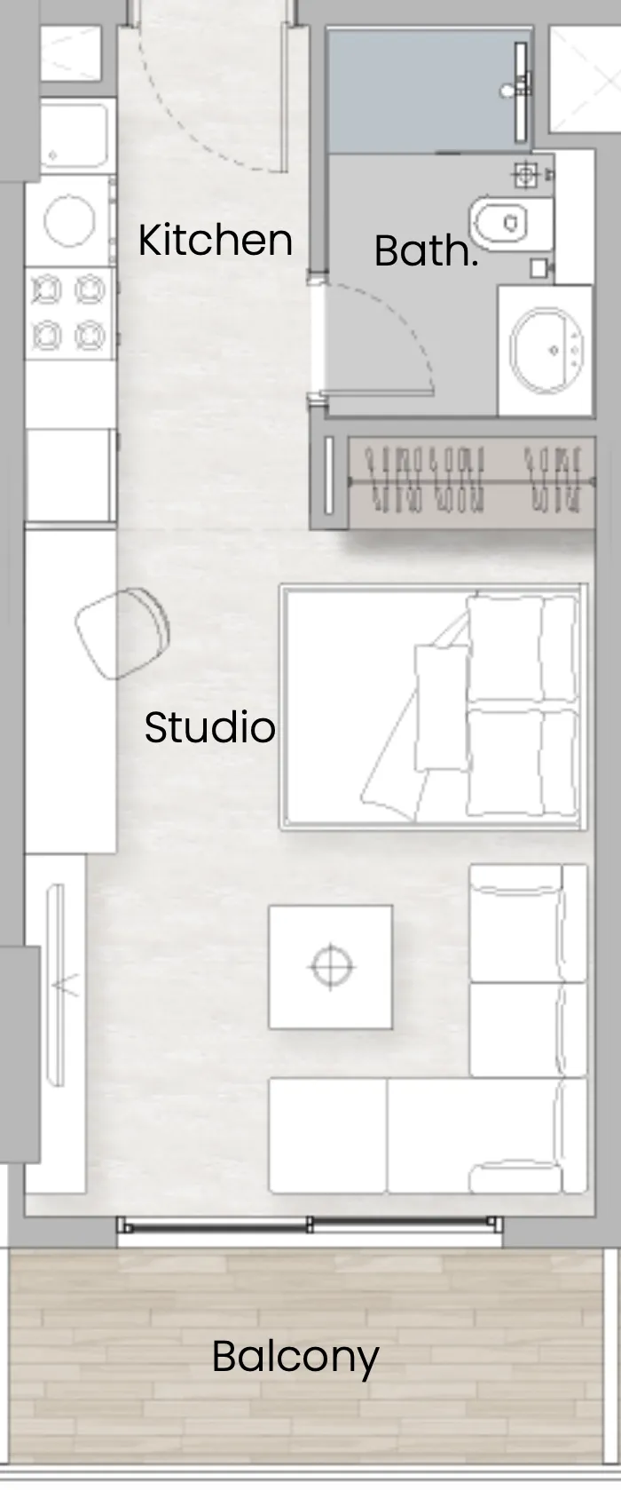 0 BR layout at One Beverly