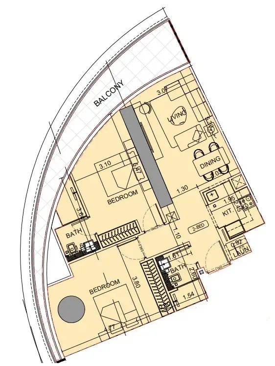 2 BR layout at Binghatti Aquarise