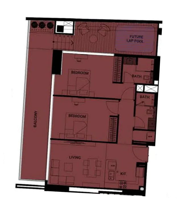 2 BR layout at Binghatti Ruby