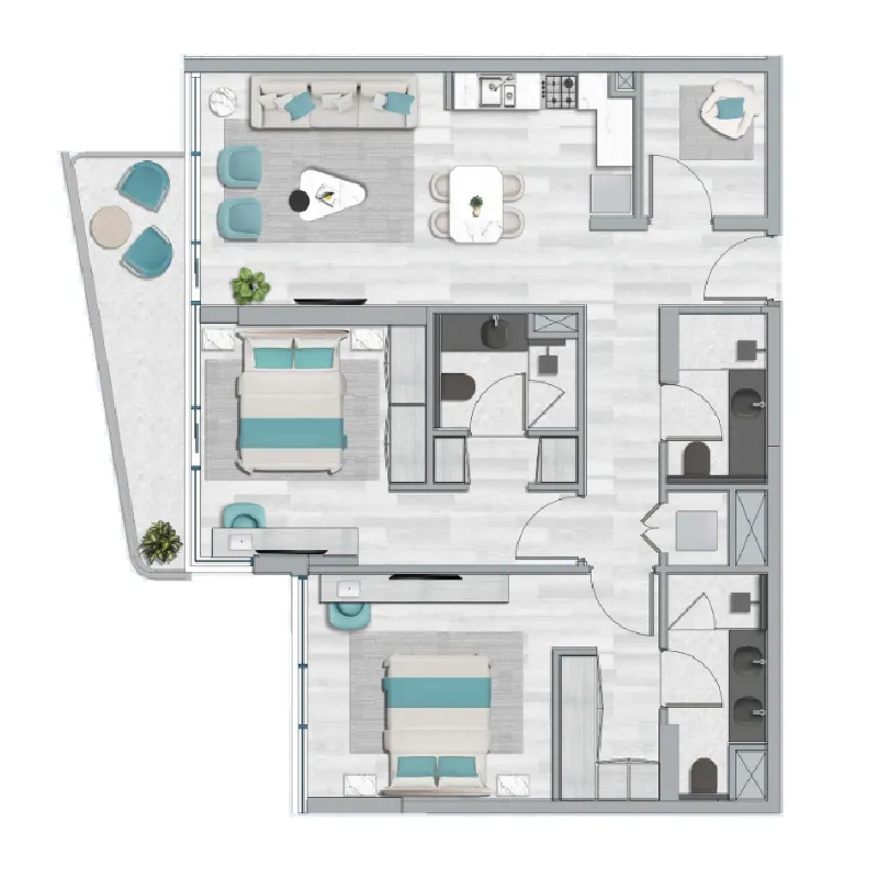 2 BR layout at Flora Bay Residences