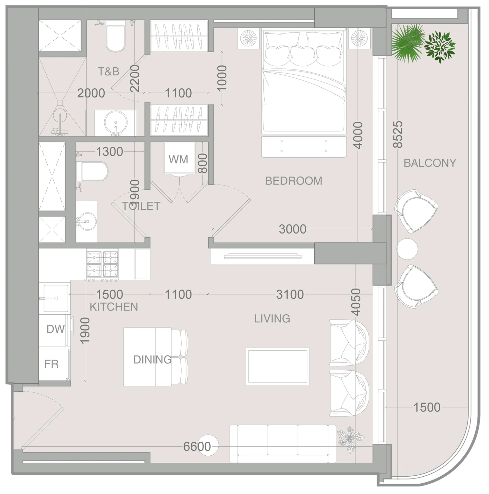 1 BR layout at ALTA V1EW
