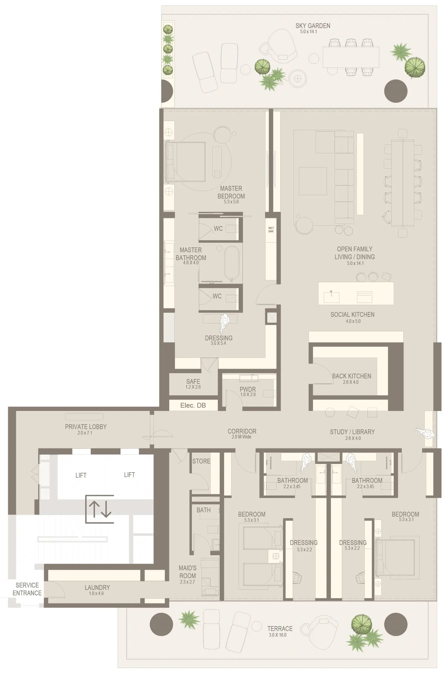 3 BR layout at The Chedi Private Residences