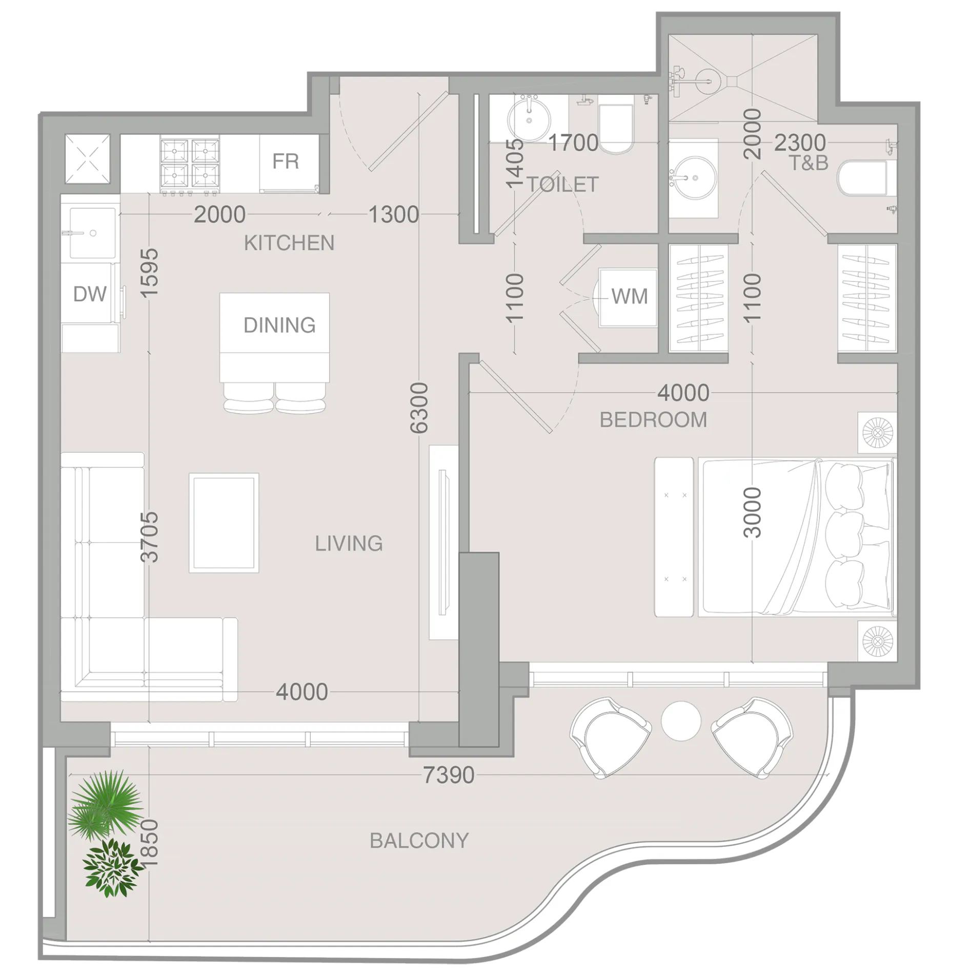 1 BR layout at ALTA V1EW