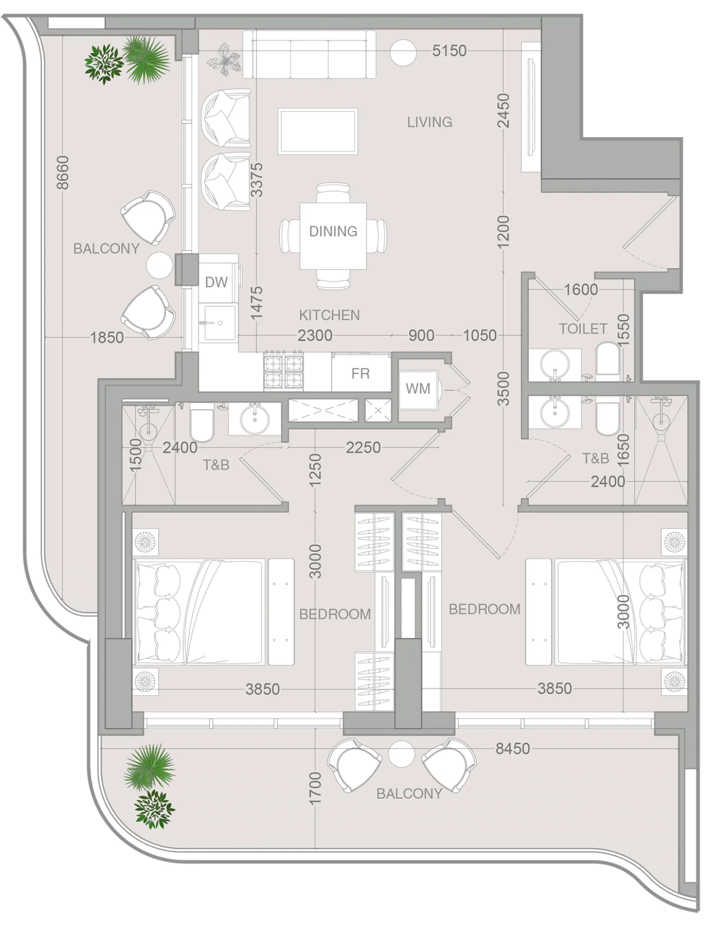 2 BR layout at ALTA V1EW