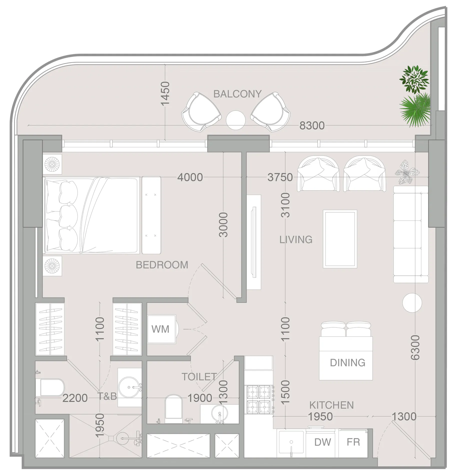 1 BR layout at ALTA V1EW
