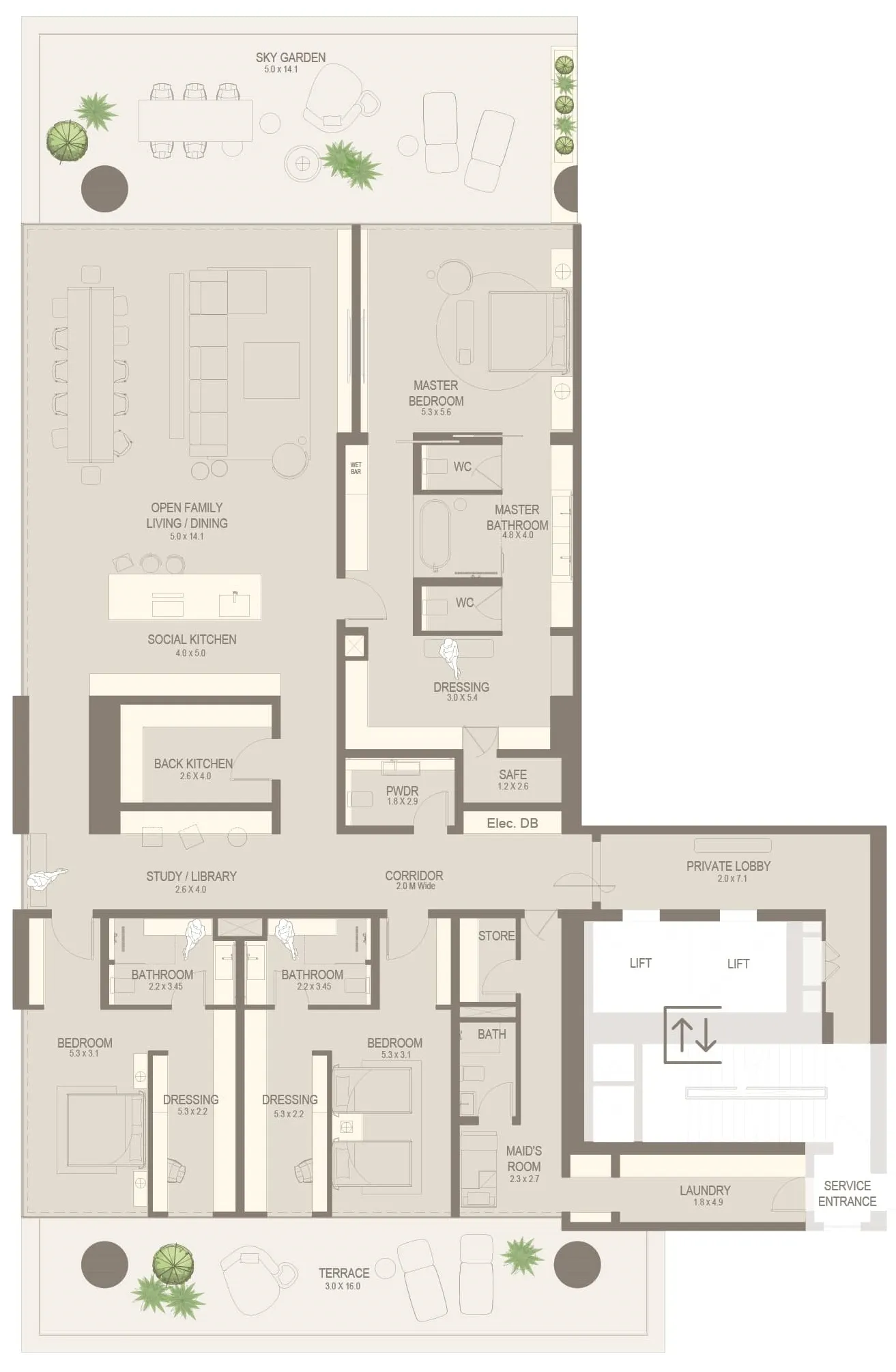 3 BR layout at The Chedi Private Residences