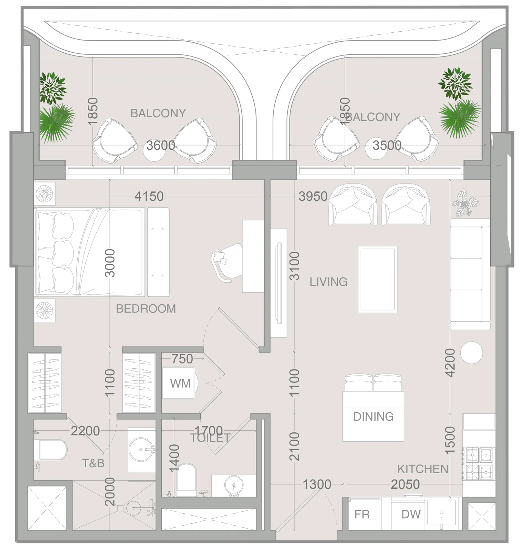 1 BR layout at ALTA V1EW