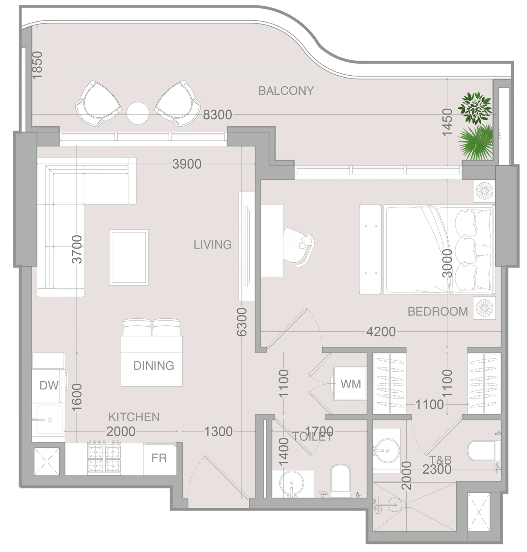 1 BR layout at ALTA V1EW