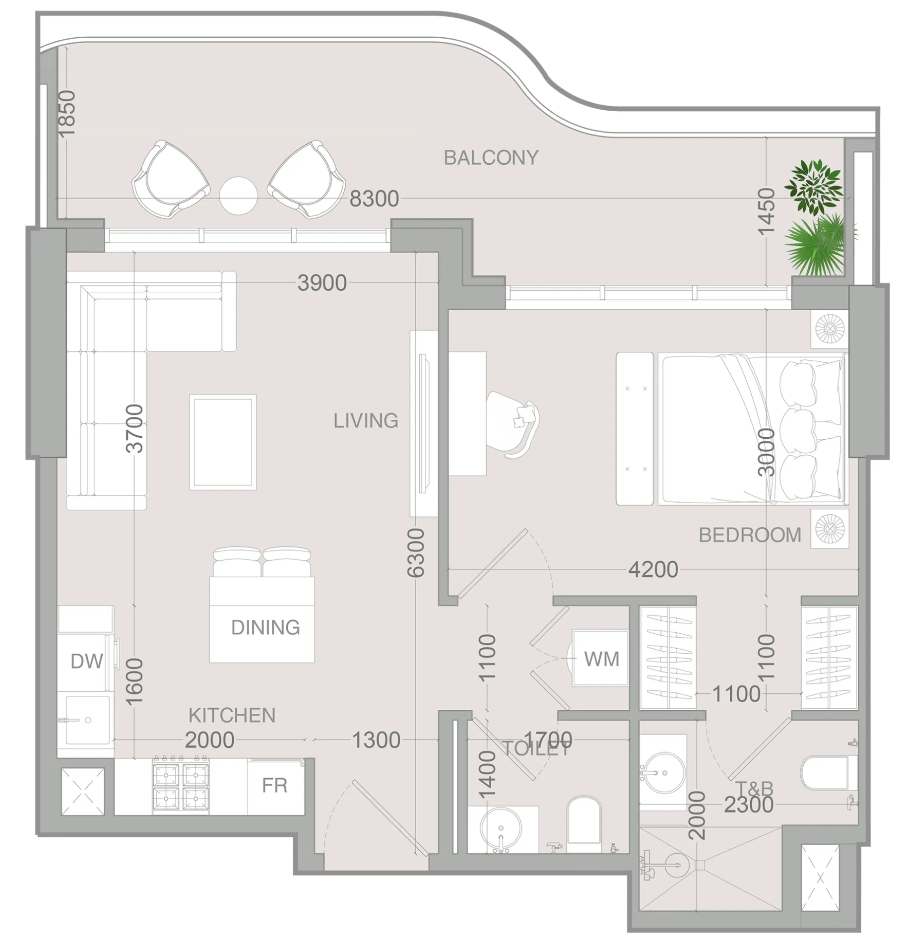 1 BR layout at ALTA V1EW