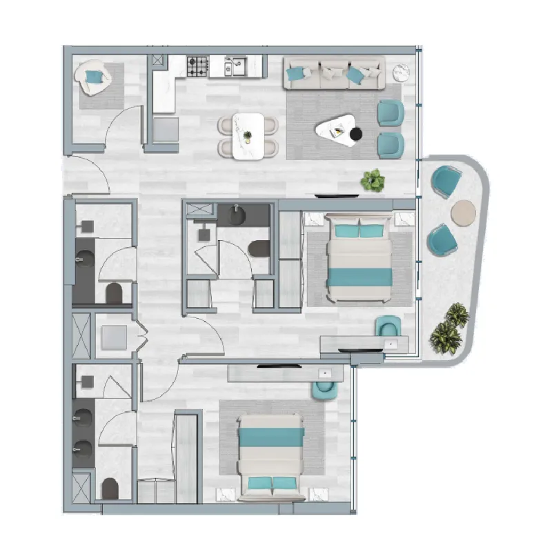 2 BR layout at Flora Bay Residences