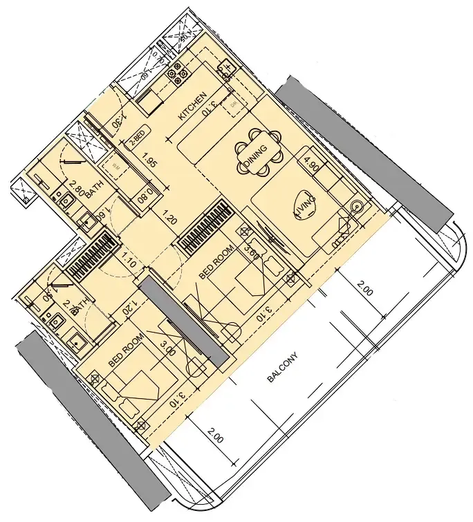2 BR layout at Vision Iconic