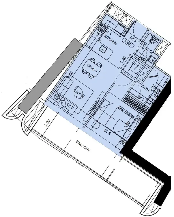 1 BR layout at Vision Iconic