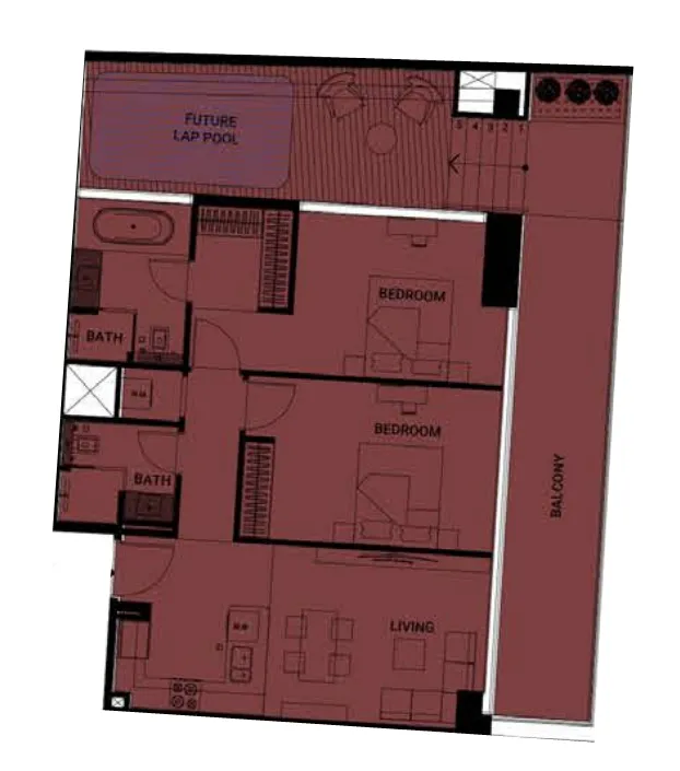 2 BR layout at Binghatti Ruby