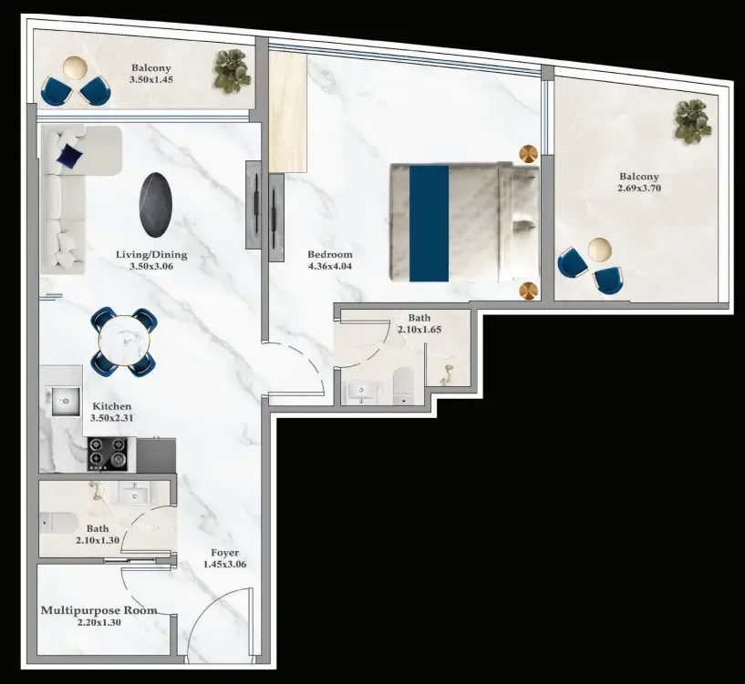1 BR layout at Aspirz