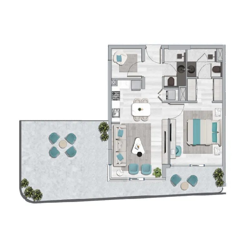 1 BR layout at Flora Bay Residences