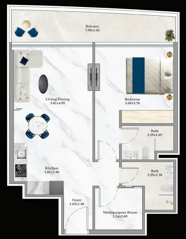 1 BR layout at Aspirz