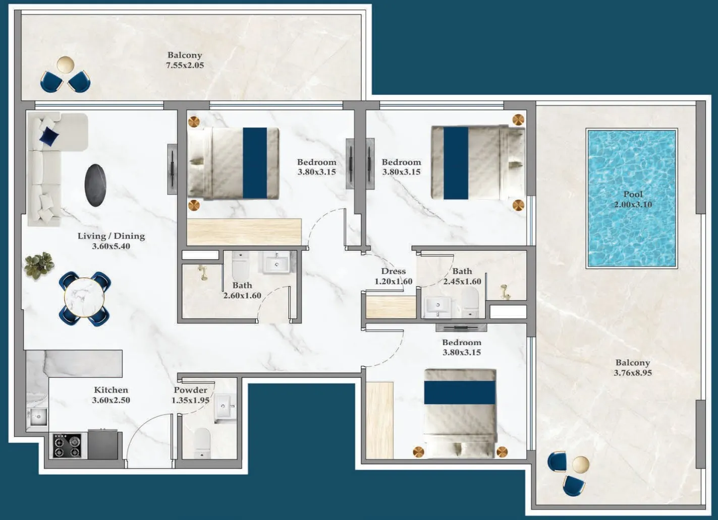 3 BR layout at Timez