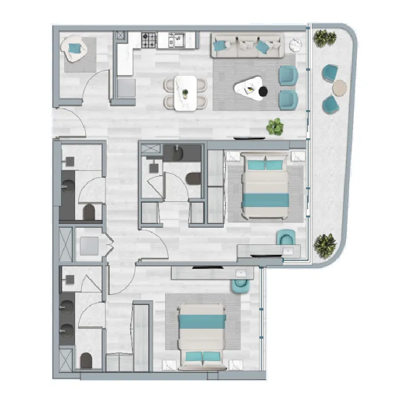 2 BR layout at Flora Bay Residences