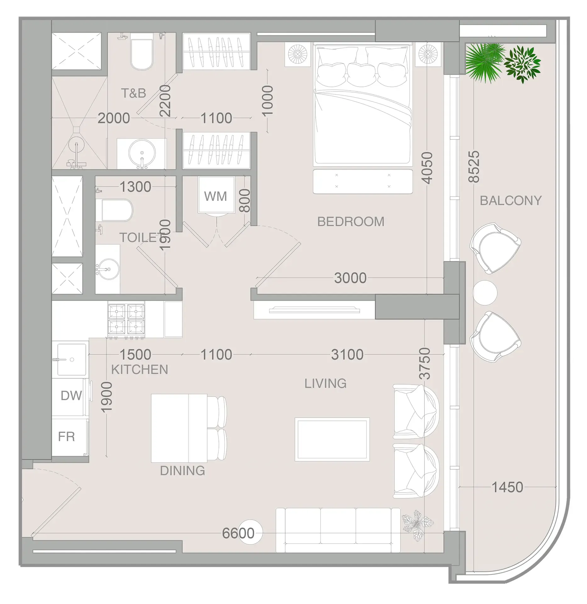 1 BR layout at ALTA V1EW