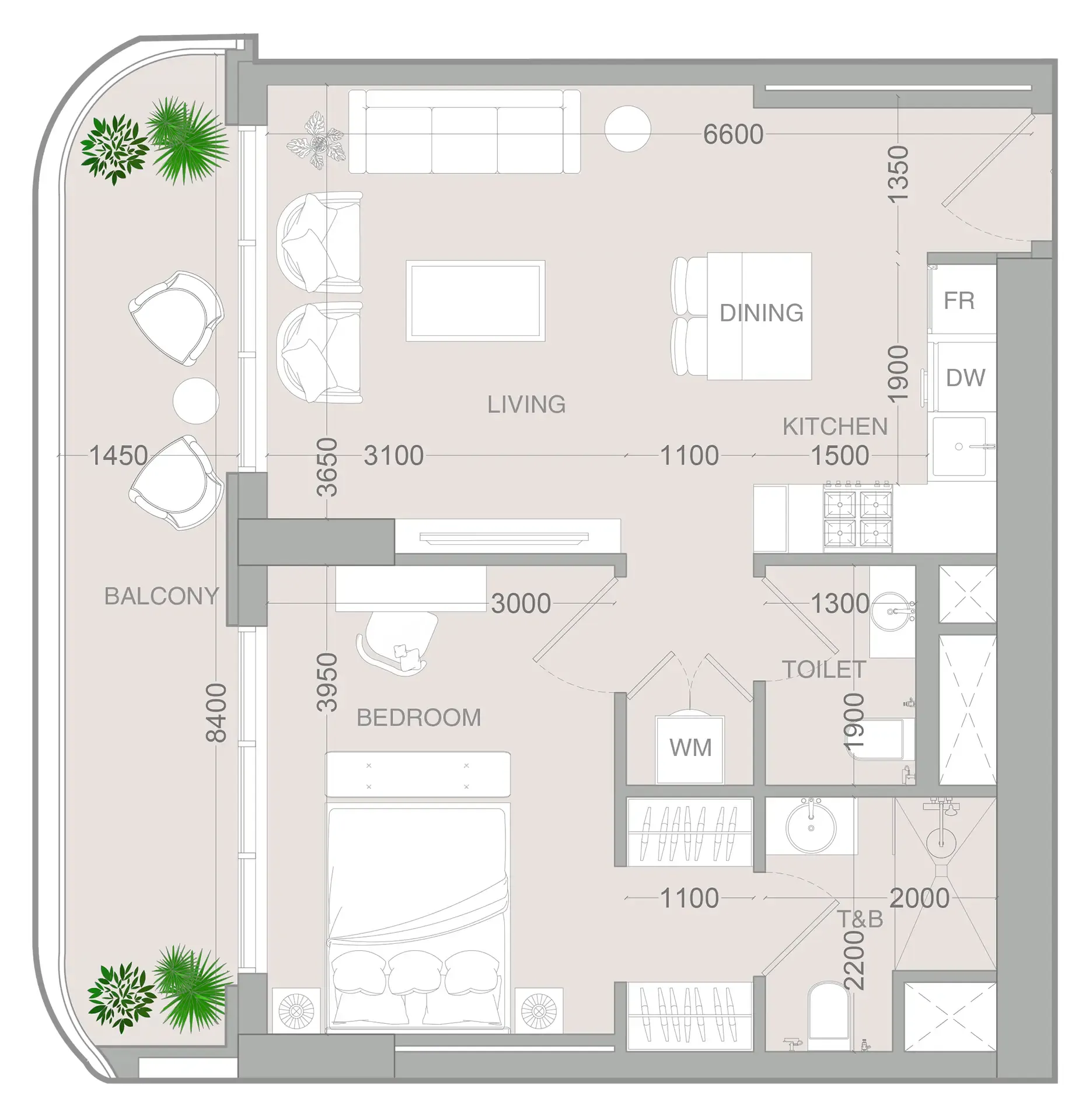 1 BR layout at ALTA V1EW