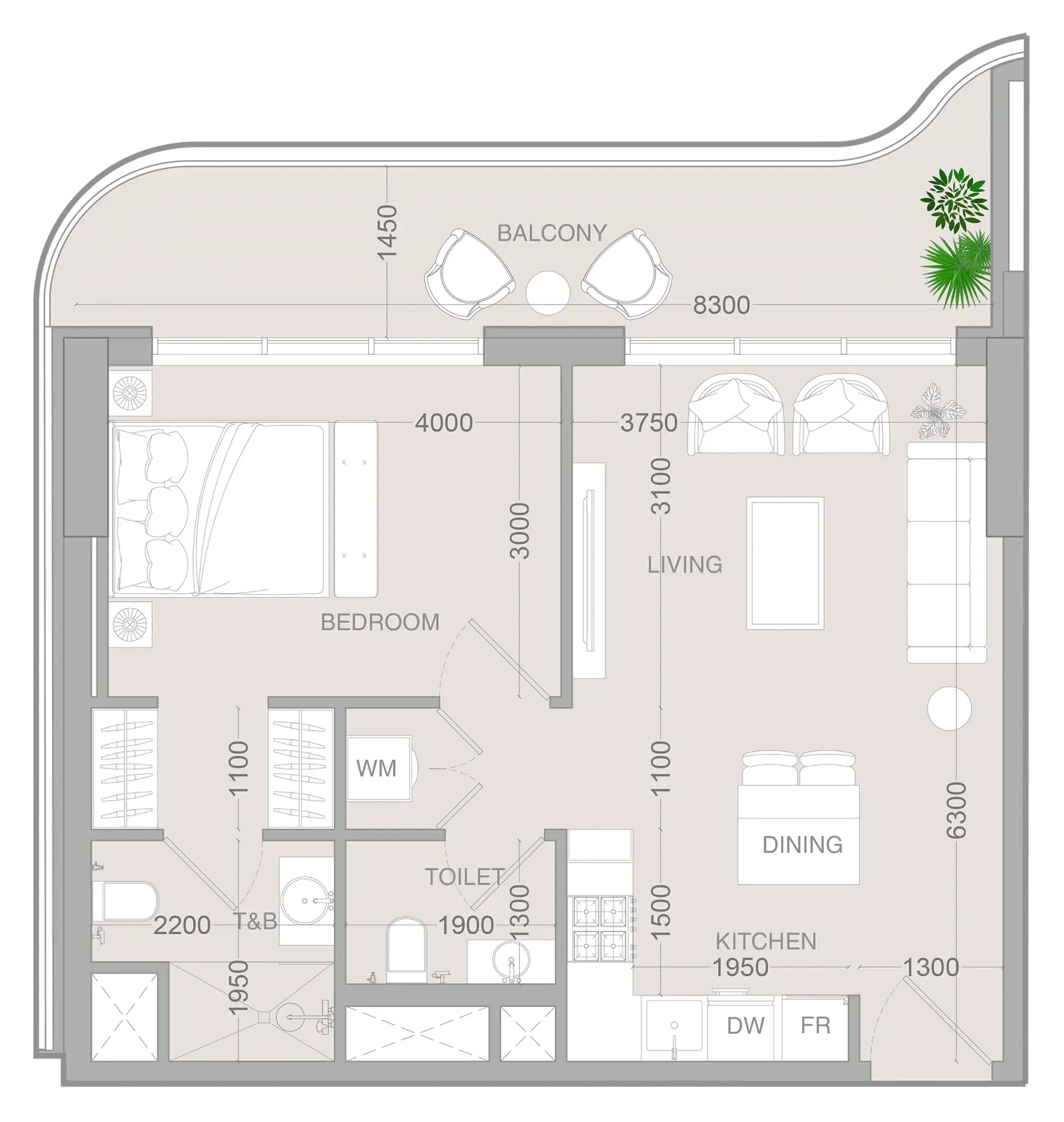 1 BR layout at ALTA V1EW