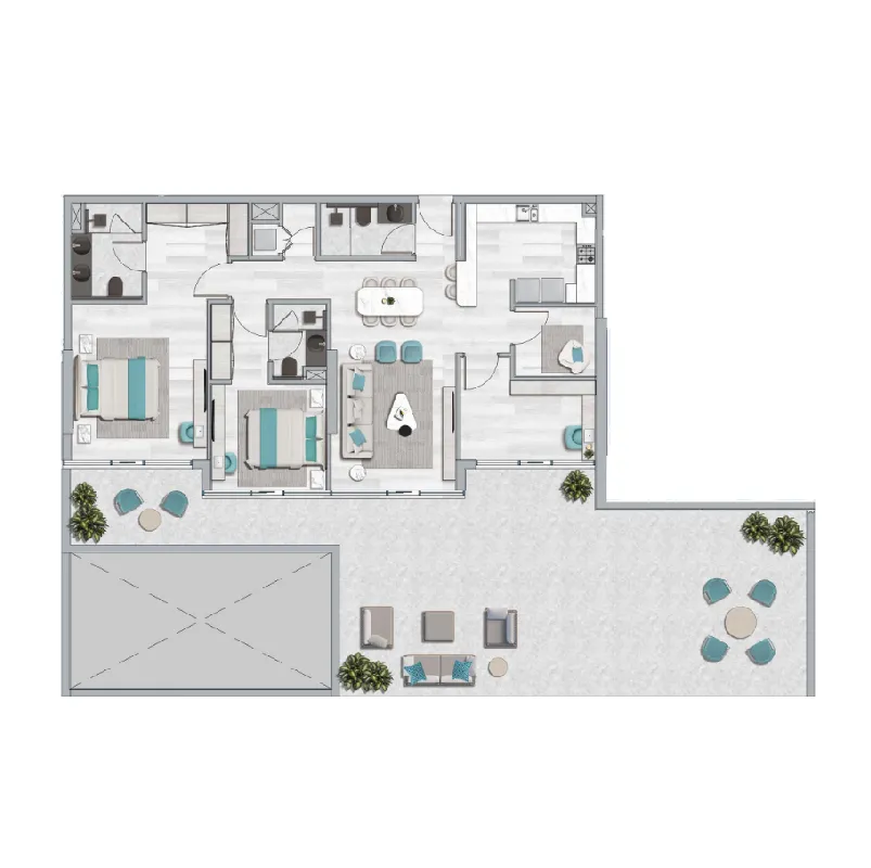 2 BR layout at Flora Bay Residences