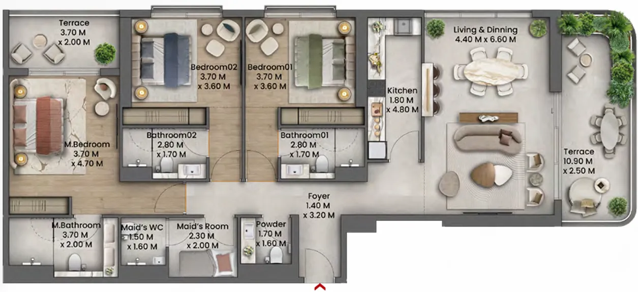 3 BR layout at Talea