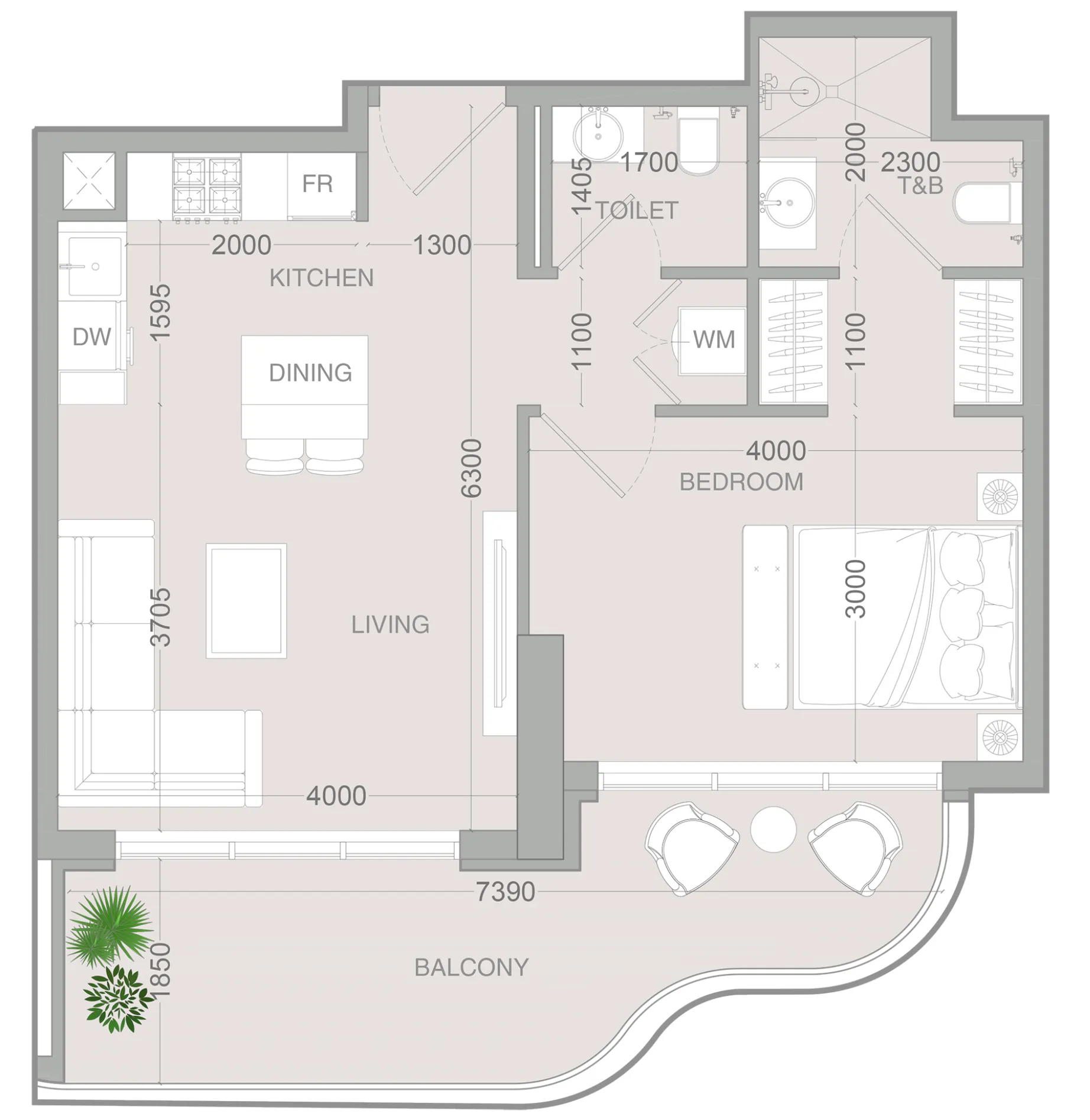 1 BR layout at ALTA V1EW