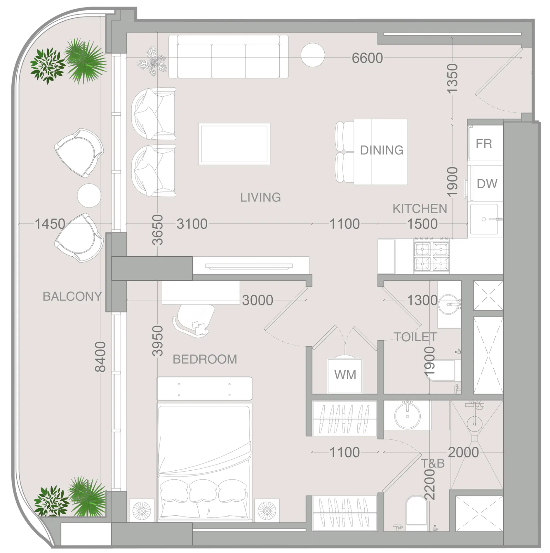 1 BR layout at ALTA V1EW