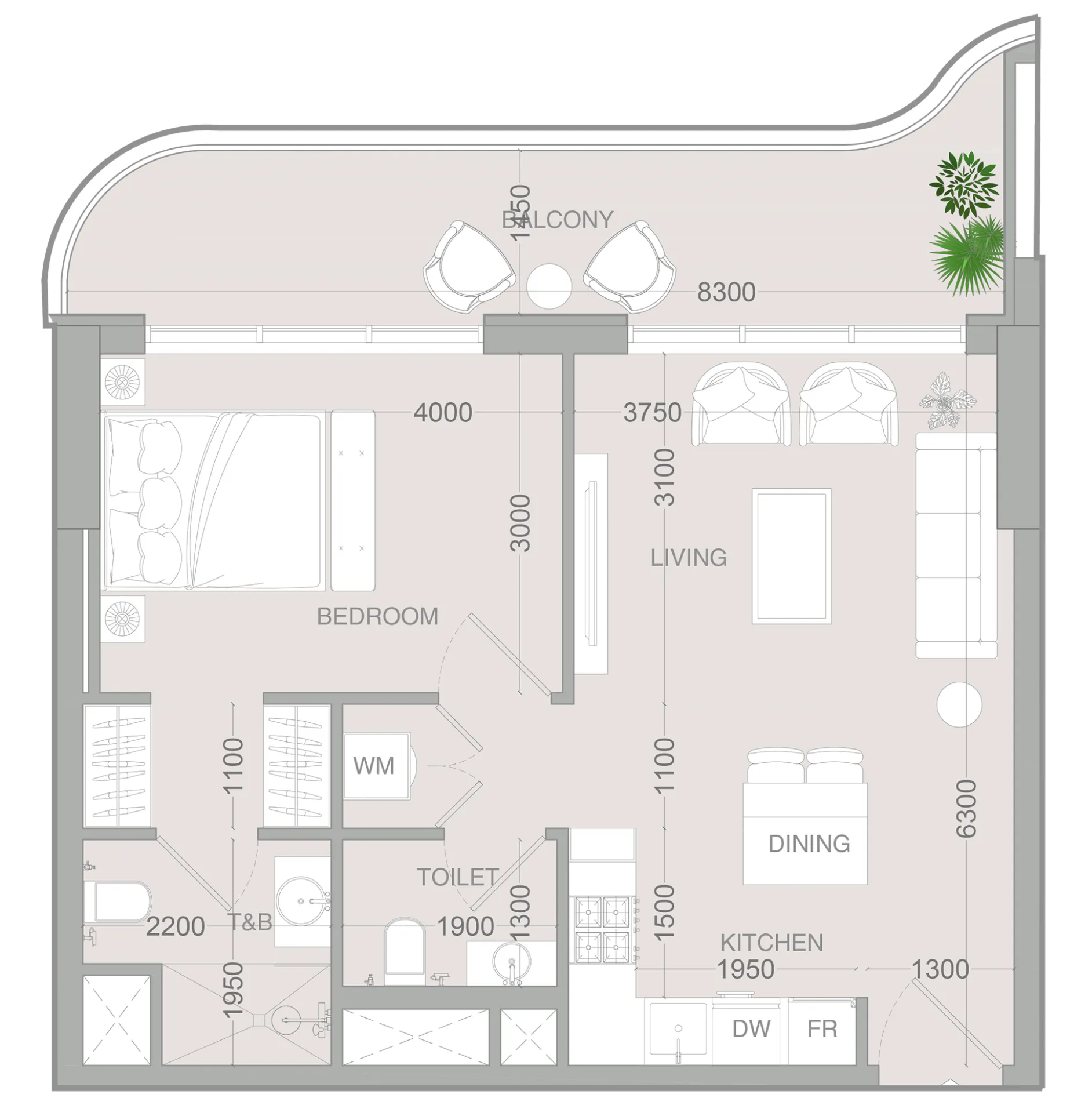 1 BR layout at ALTA V1EW