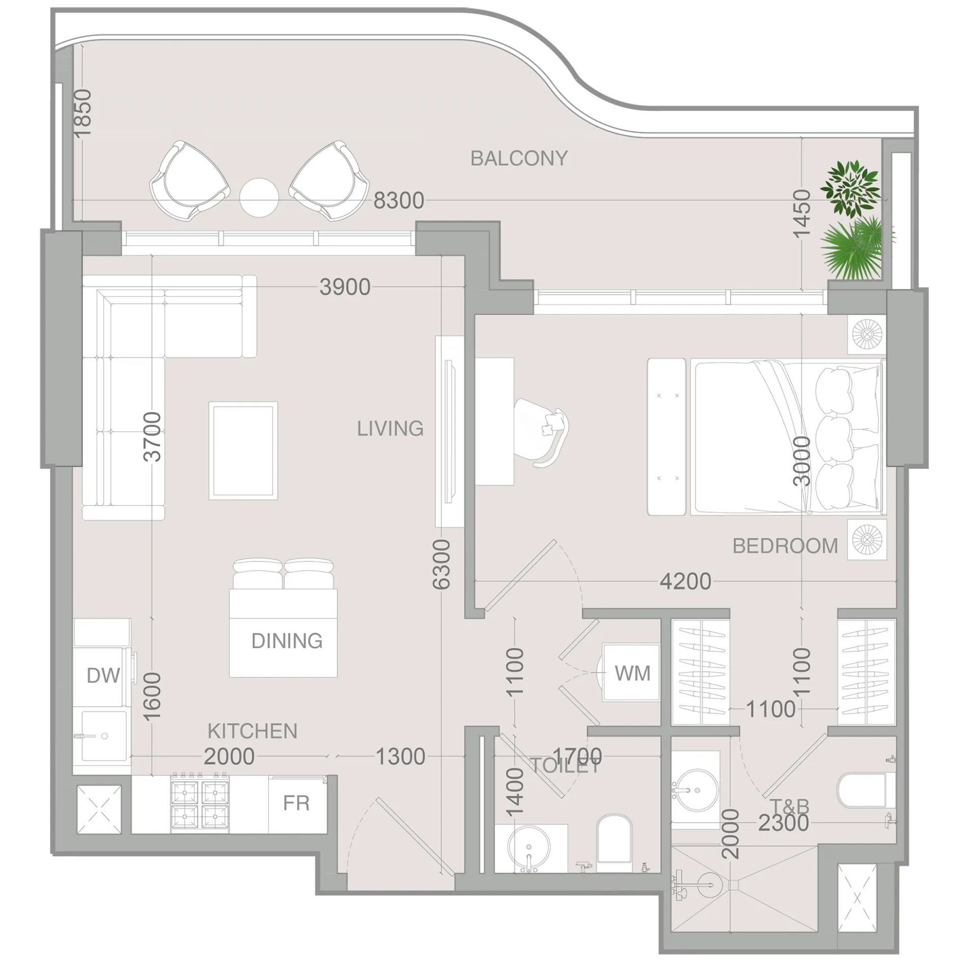 1 BR layout at ALTA V1EW