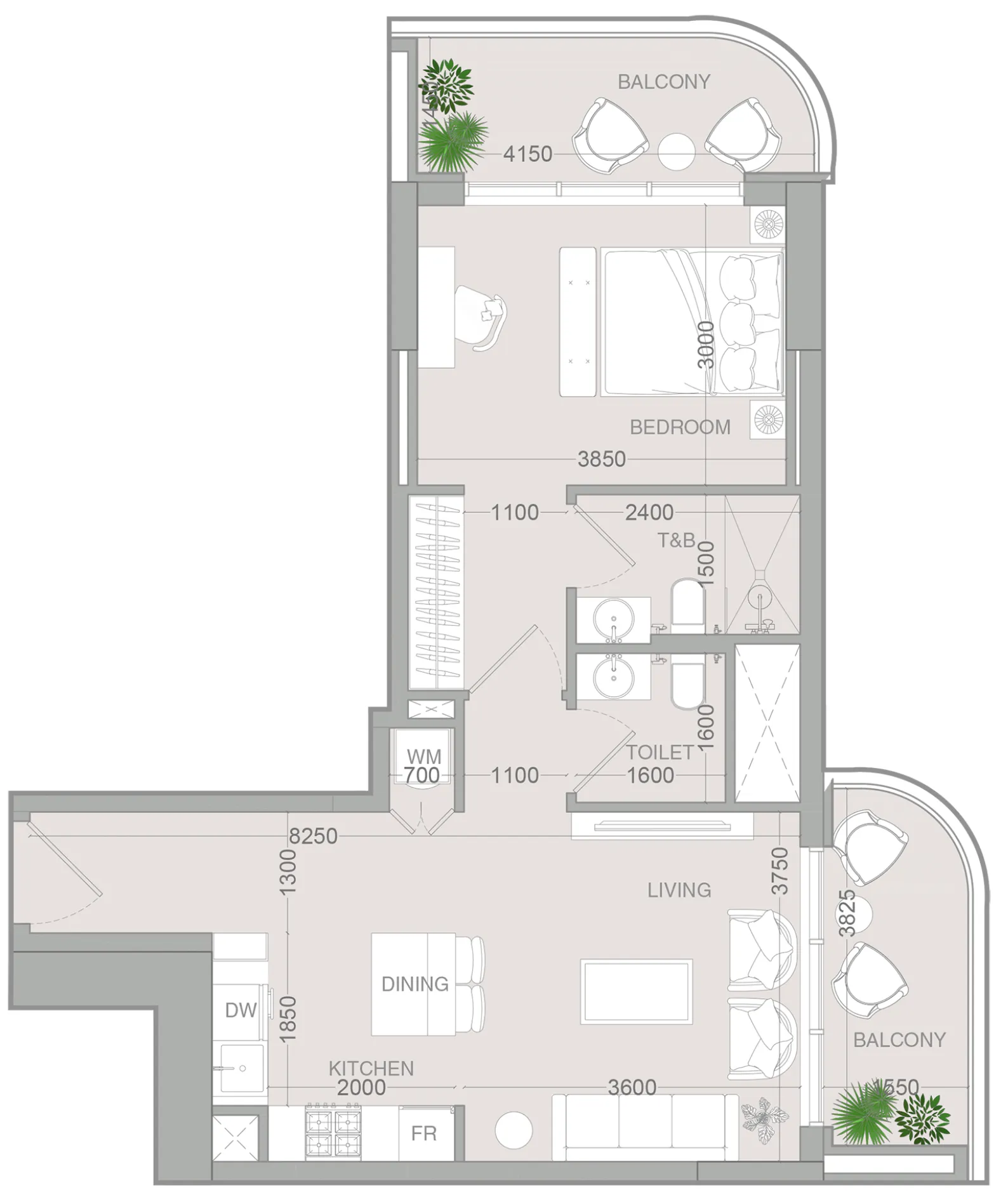 1 BR layout at ALTA V1EW