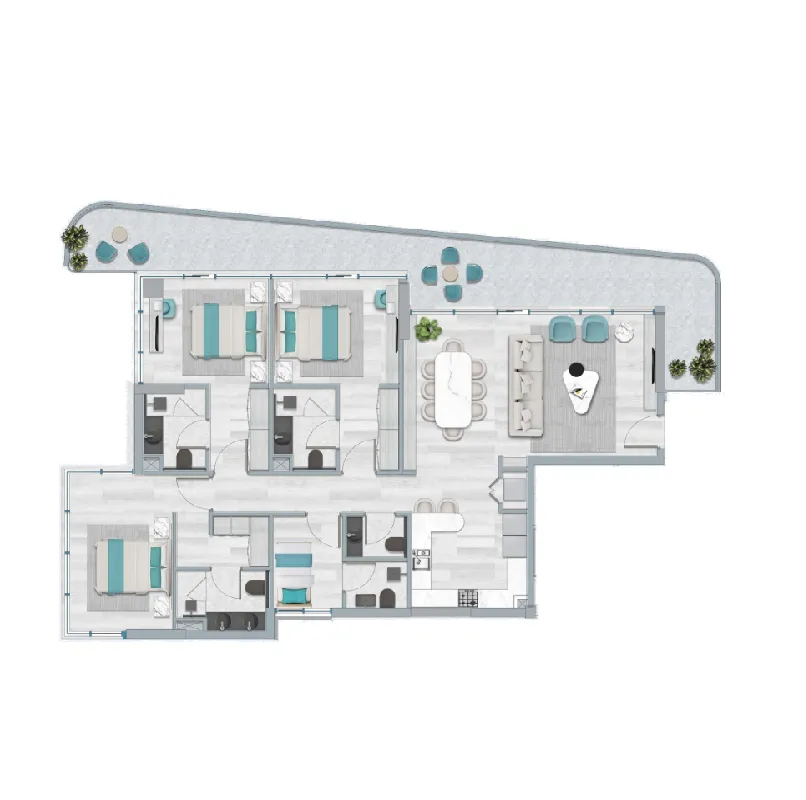 3 BR layout at Flora Bay Residences
