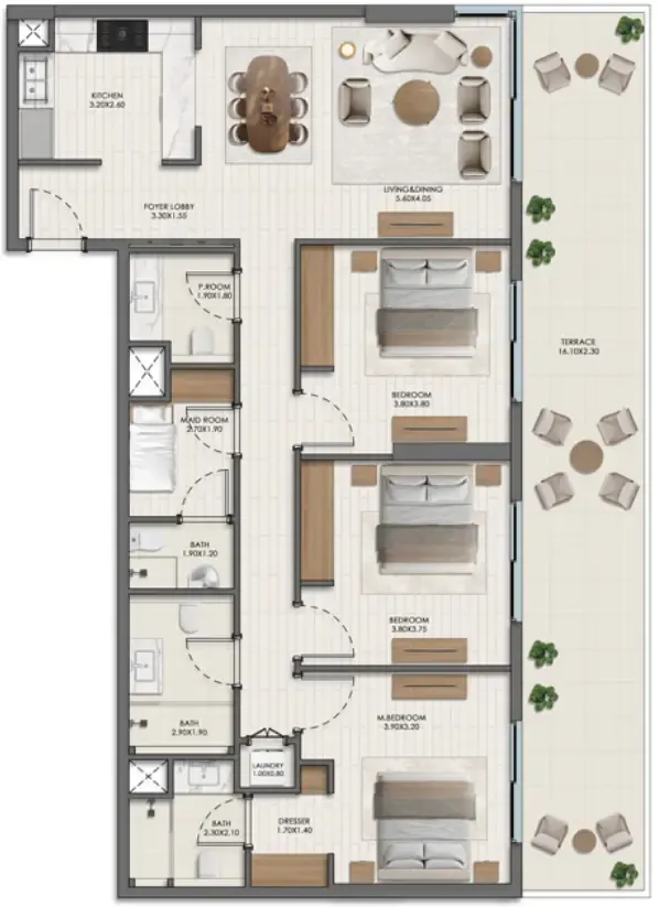 3 BR layout at Evelyn on the Park