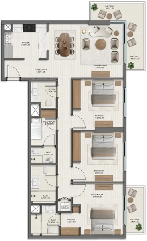 3 BR layout at Evelyn on the Park