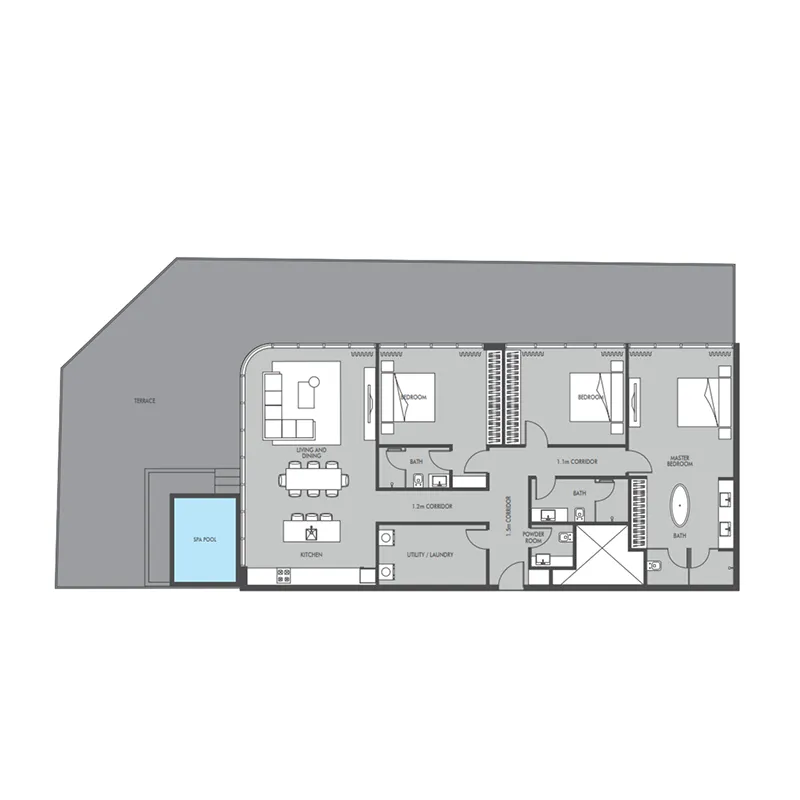 3 BR layout at Seaside by Prestige One