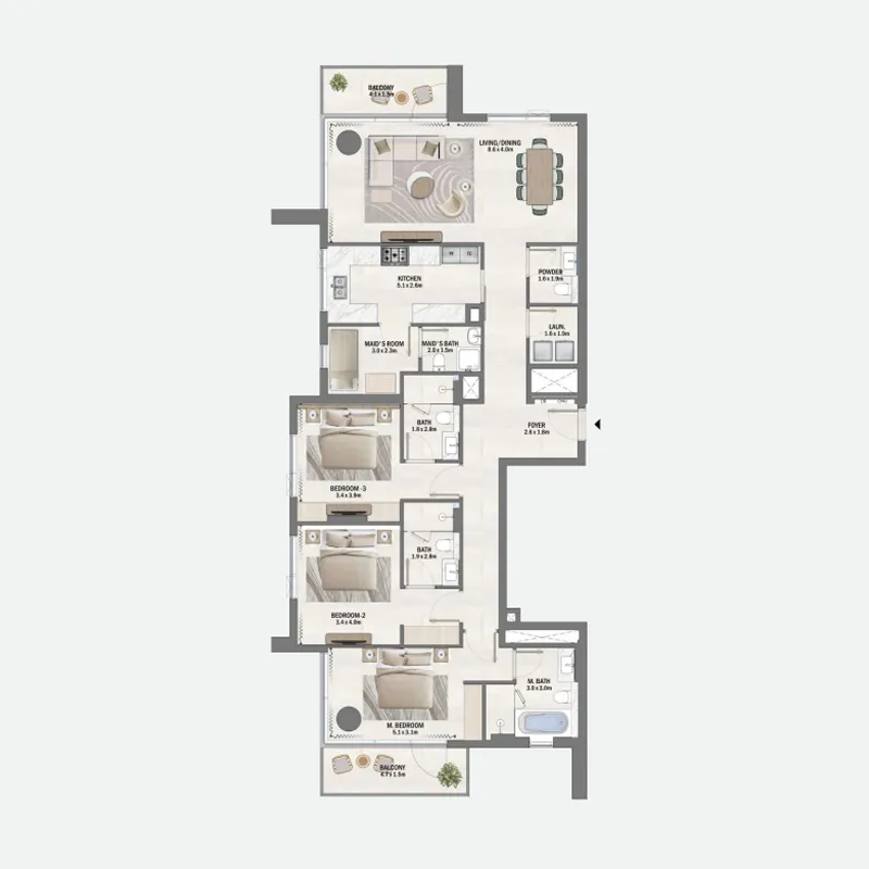 3 BR layout at Beachfront Gates