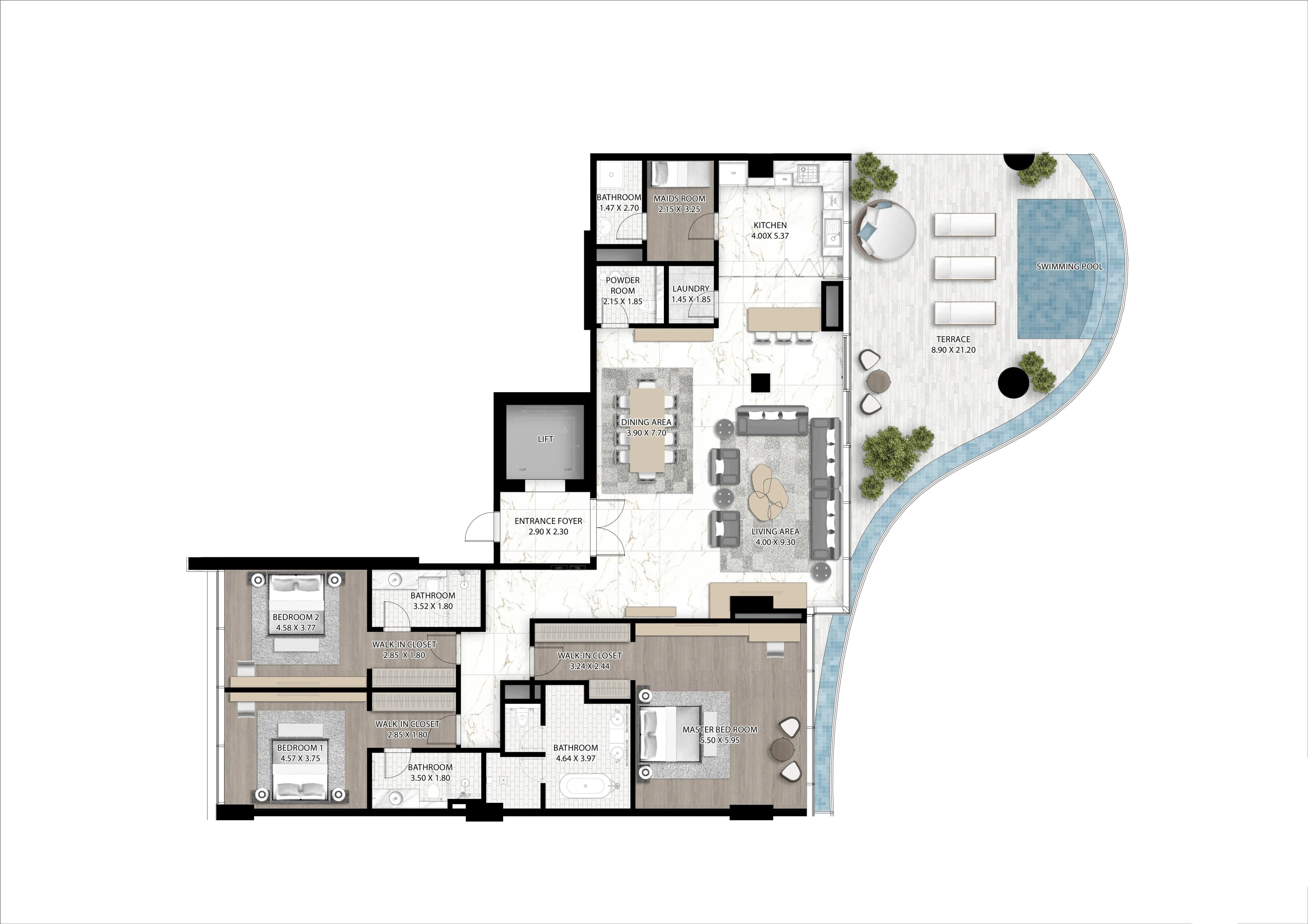 3 BR layout at Cavalli Couture