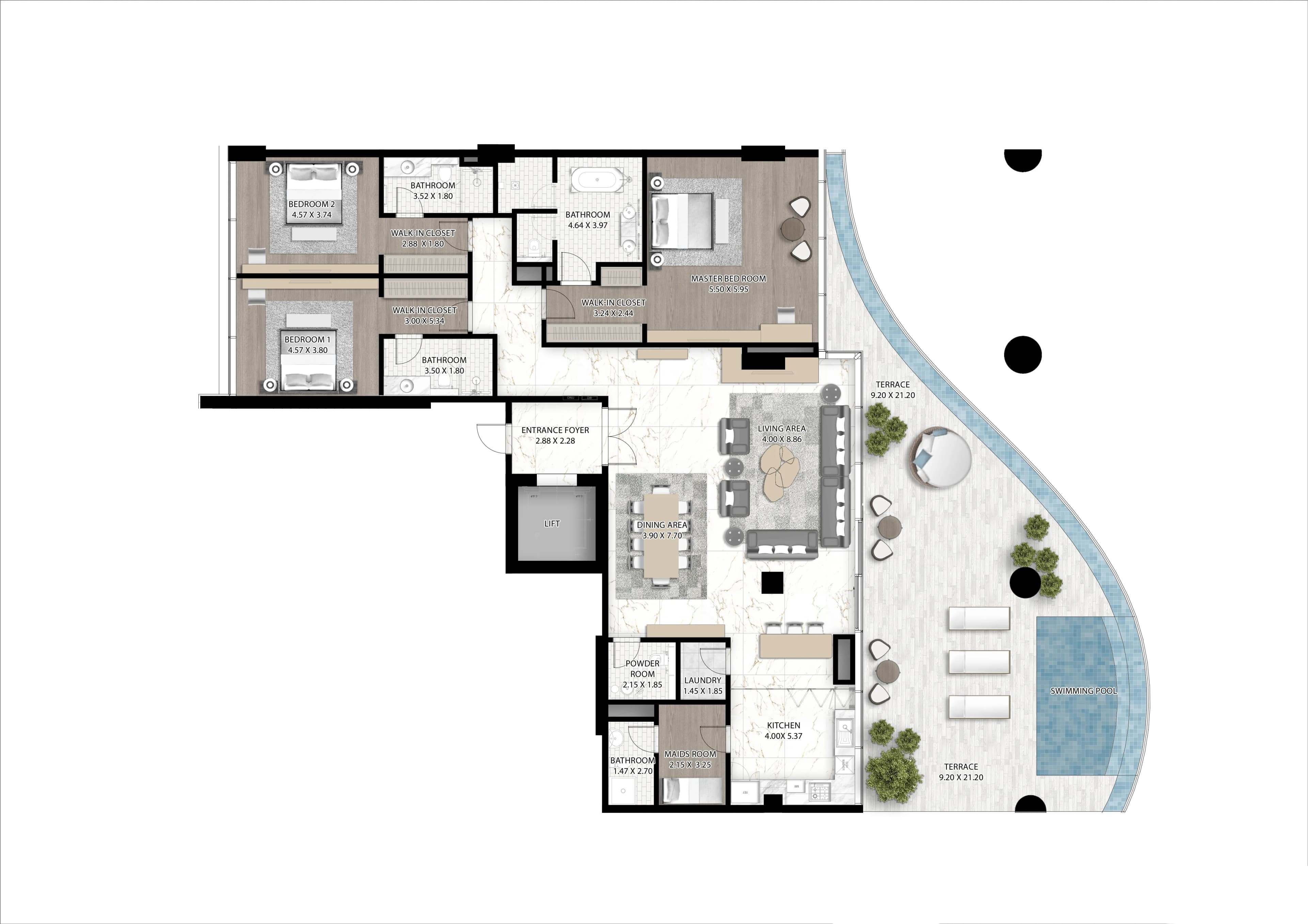 3 BR layout at Cavalli Couture