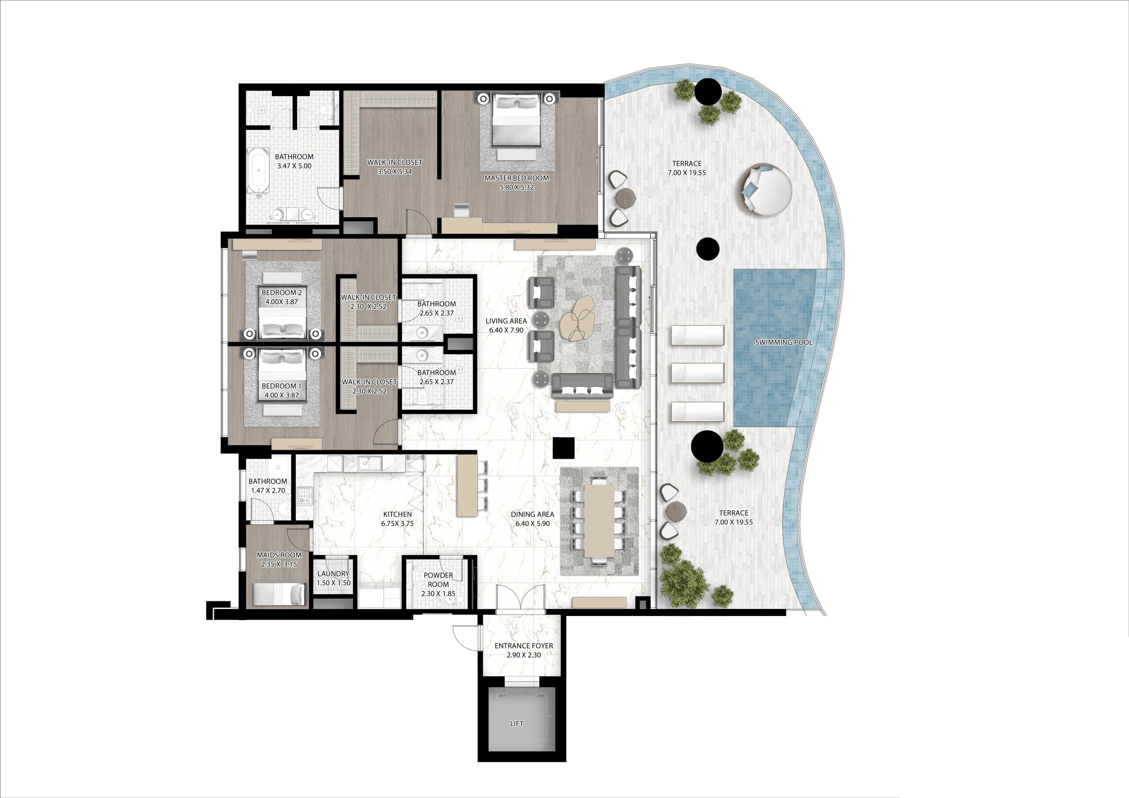 3 BR layout at Cavalli Couture