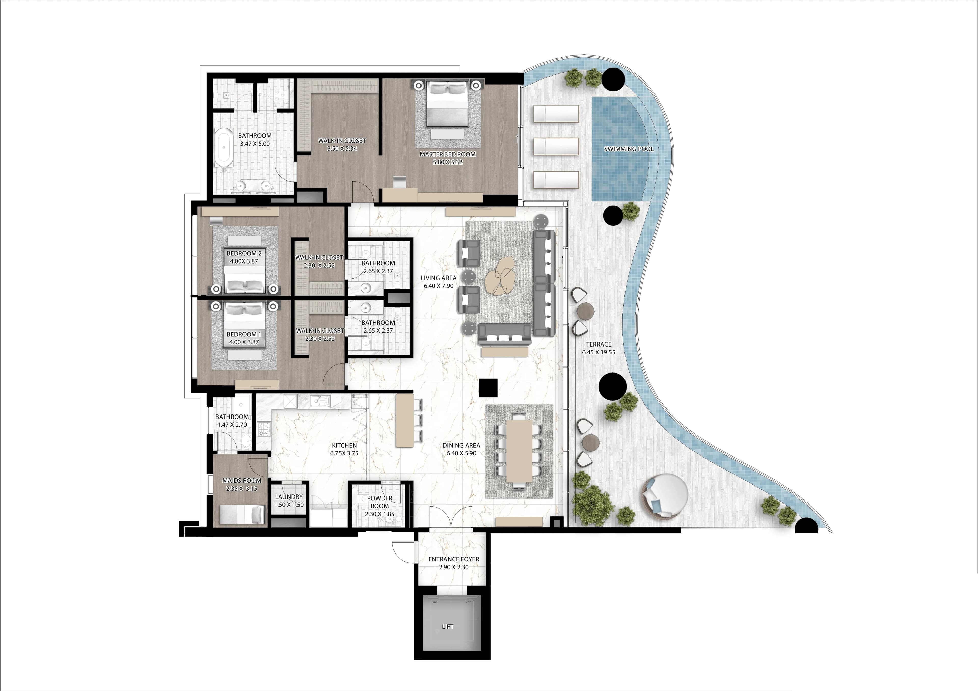 3 BR layout at Cavalli Couture