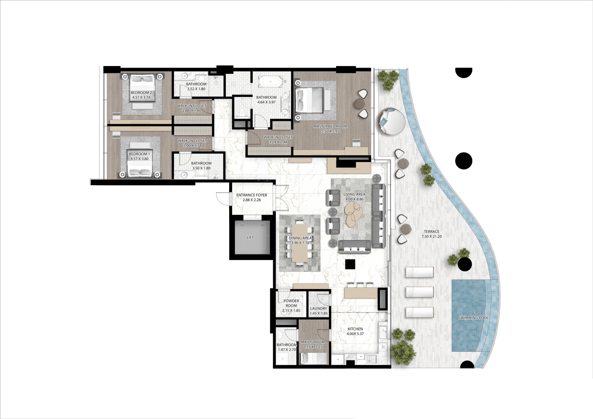 Cavalli Couture 3 BR floor plan in Safa Park, Dubai, by DAMAC