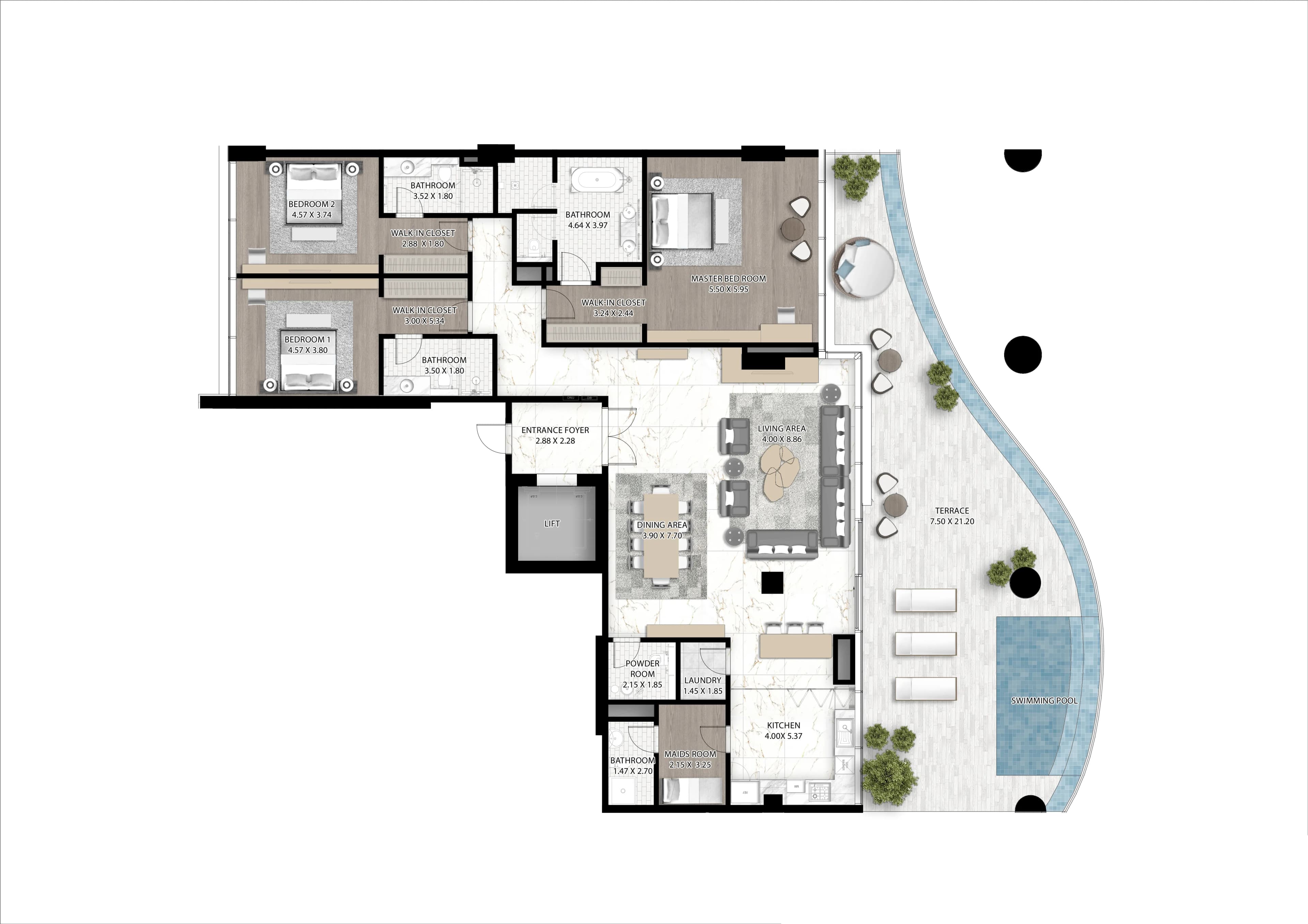 3 BR layout at Cavalli Couture